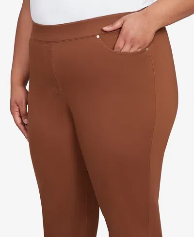 Alfred Dunner Plus Size Mount Laurel Allure Front Pocket Pull On Medium Length Pants In Brown