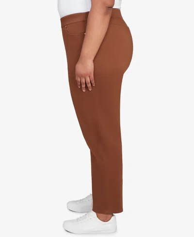 Alfred Dunner Plus Size Mount Laurel Allure Front Pocket Pull On Medium Length Pants In Brown