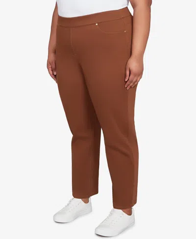 Alfred Dunner Plus Size Mount Laurel Allure Front Pocket Pull On Medium Length Pants In Brown