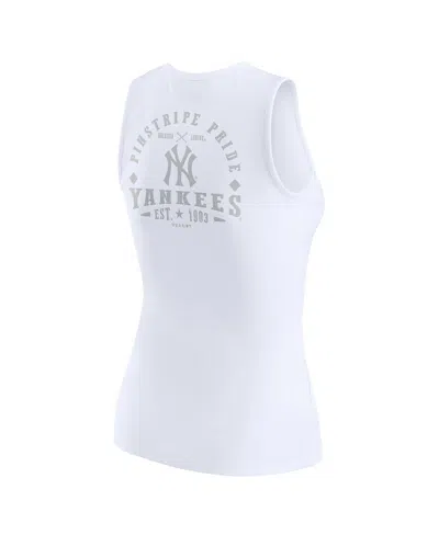 Wear By Erin Andrews Women's White New York Yankees Rib-knit Henley Tank Top In White