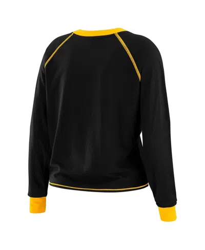 Wear By Erin Andrews Women's Black/gold Pittsburgh Steelers Tie-front Long Sleeve Top In Black