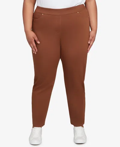 Alfred Dunner Plus Size Mount Laurel Allure Front Pocket Pull On Medium Length Pants In Brown
