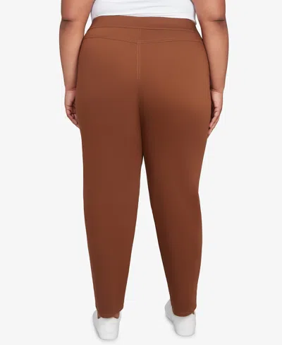 Alfred Dunner Plus Size Mount Laurel Allure Front Pocket Pull On Medium Length Pants In Brown