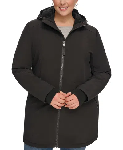 Calvin Klein Womens Plus Size Hooded Faux-fur-lined Anorak Raincoat, Created For Macys In Brown