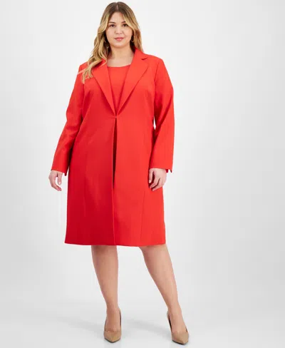 Le Suit Plus Size Elongated Blazer Dress Suit Set In Red
