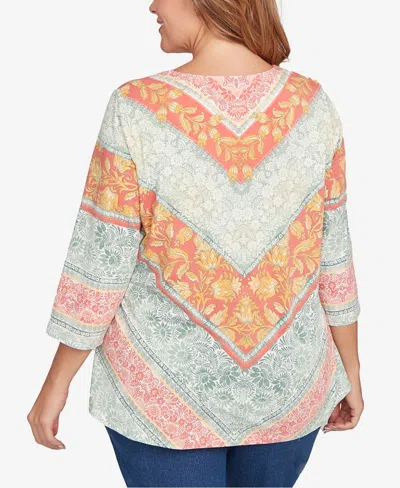 Ruby Rd. Plus Size Embellished Floral Knit Top In Blue