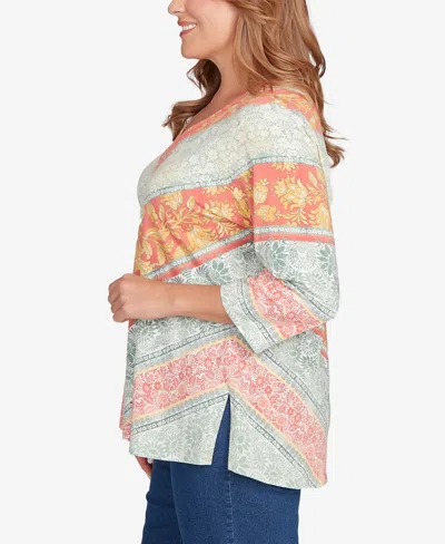 Ruby Rd. Plus Size Embellished Floral Knit Top In Blue