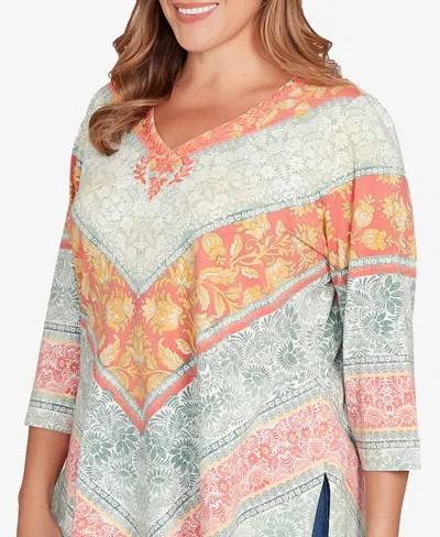 Ruby Rd. Plus Size Embellished Floral Knit Top In Blue