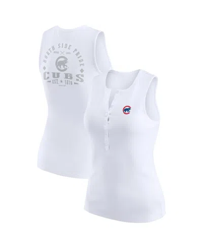 Wear By Erin Andrews White Chicago Cubs Rib-knit Henley Tank Top In White
