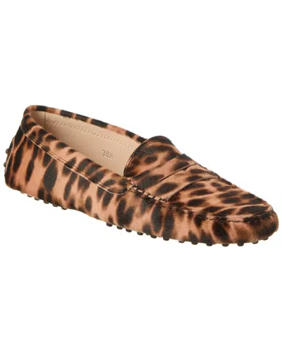 Tod's Gommini Leopard-print Calf Hair Loafers In Brown