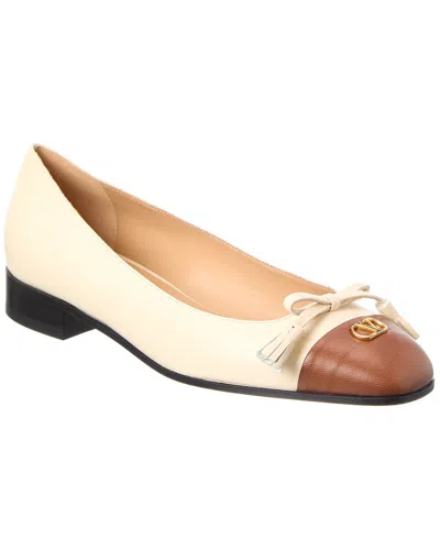 Valentino Leather Vlogo Signature Ballerinas In Neutral