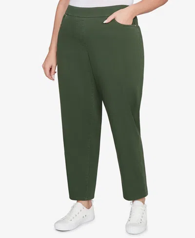 Alfred Dunner Plus Size Mount Laurel Allure Front Pocket Pull On Medium Length Pants In Green