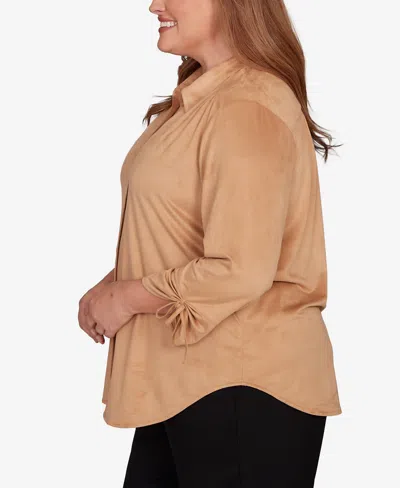 Alfred Dunner Plus Size Mount Laurel Button Front Top In Brown