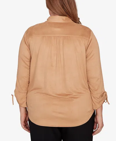 Alfred Dunner Plus Size Mount Laurel Button Front Top In Brown