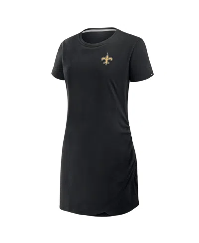 Fanatics Women's Black New Orleans Saints Ruched Drape T-shirt Dress In Black