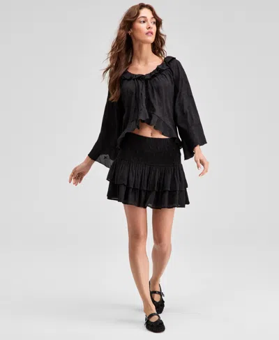 And Now This Now This Womens Ruffle Trim Cropped Blouse P Xxs 4x Exclusively At Macys In Black