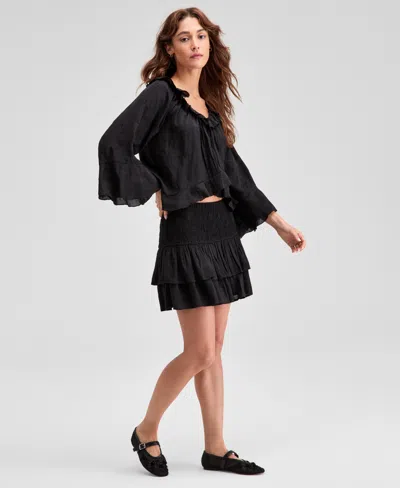 And Now This Now This Womens Ruffle Trim Cropped Blouse P Xxs 4x Exclusively At Macys In Black