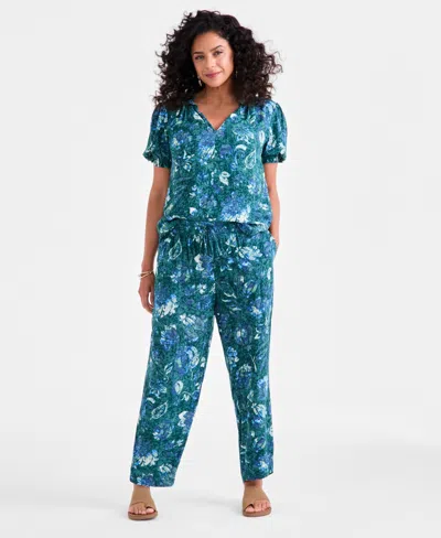 Style & Co Women's Printed Drawstring-waist Pull-on Pants, Macy's Exclusive In Blue