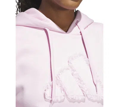 Adidas Originals Seasonal Essentials Ruffled Big Logo Graphic Hoodie In Pink