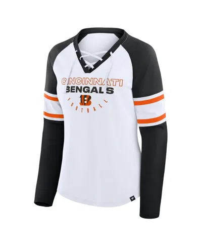 Fanatics Women's White/black Cincinnati Bengals Redzone Blitz Package Raglan Lace-up V-neck Long Sleeve T-shi In Multi