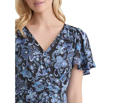 Jones New York Women's Printed Shirred Flutter-sleeve Midi Dress In Multi