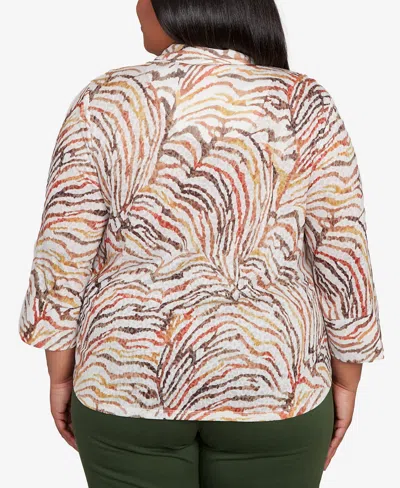 Alfred Dunner Plus Size Mount Laurel Animal Burnout Button Front Top In Multi
