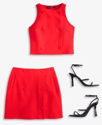 French Connection Azra Twill Double Breasted Top Azra Twill Mini Skirt In Red