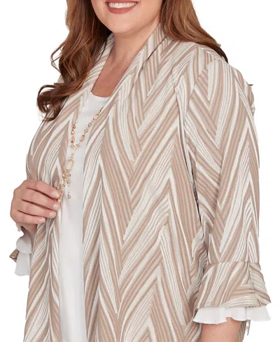 Alfred Dunner Women's Urban Legend Exploded Chevron Two In One Top With Necklace In Multi