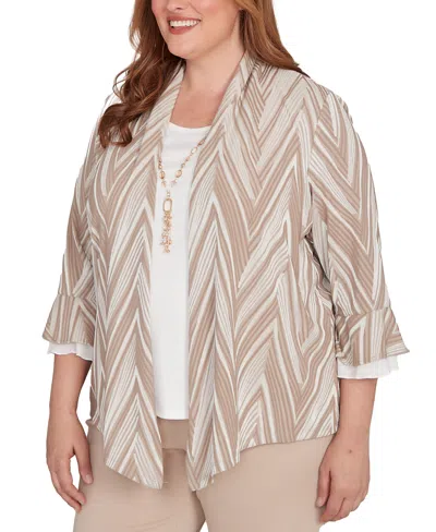 Alfred Dunner Women's Urban Legend Exploded Chevron Two In One Top With Necklace In Multi