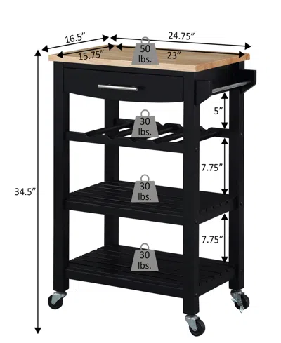 Convenience Concepts 24.75" Rubberwood Ellaine 4-tier Butcher Block Kitchen Cart With Drawer