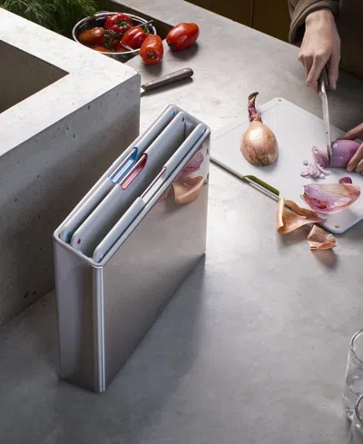 Joseph Joseph Folio Steel 4 Piece Cutting Board And Case Set In Gray