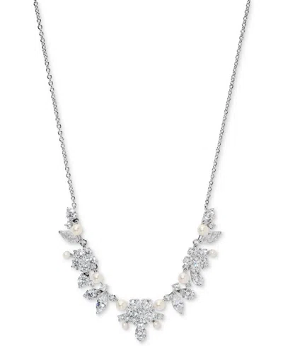 Eliot Danori Cubic Zirconia & Imitation Pearl Cluster Statement Necklace, 16" + 2" Extender, Exclusively At Macy' In Silver