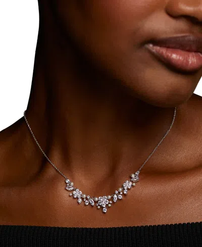 Eliot Danori Cubic Zirconia & Imitation Pearl Cluster Statement Necklace, 16" + 2" Extender, Exclusively At Macy' In Silver