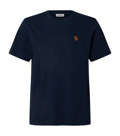 Sandro Cotton Logo-patch T-shirt In Blue