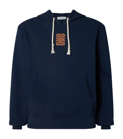 Sandro Cotton Patch-detail Hoodie In Blue