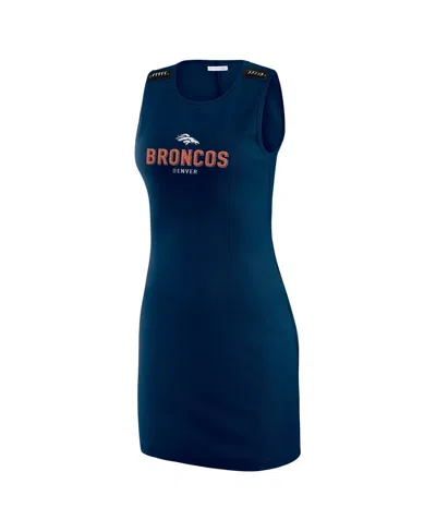 Wear By Erin Andrews Women's Navy Denver Broncos Ribbed Tank Dress In Blue