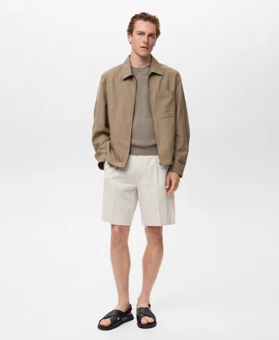 Mango Cotton Blend Zip Through Lightweight Jacket In Brown