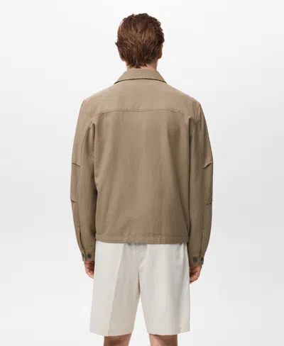 Mango Cotton Blend Zip Through Lightweight Jacket In Brown