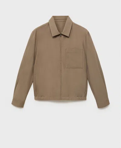 Mango Cotton Blend Zip Through Lightweight Jacket In Brown