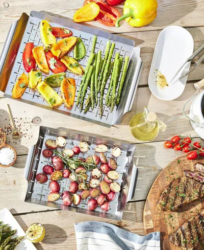 Henckels Bbq 2-pc. Grill Topper And Basket Set In Silver