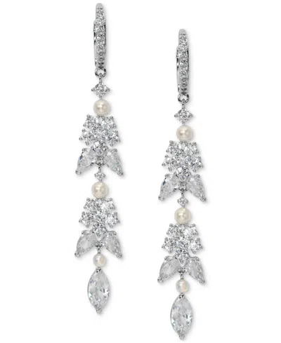 Eliot Danori Cubic Zirconia & Imitation Pearl Linear Drop Earrings, Exclusively At Macy's In Silver