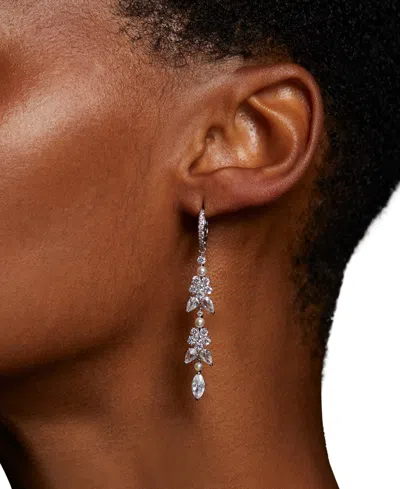 Eliot Danori Cubic Zirconia & Imitation Pearl Linear Drop Earrings, Exclusively At Macy's In Silver
