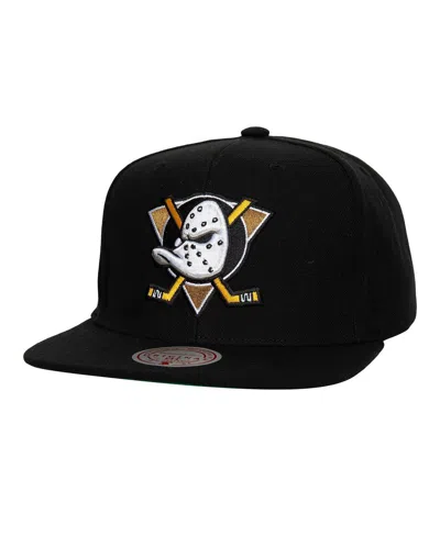 Mitchell & Ness Men's Black Anaheim Ducks Core Top Spot Snapback Hat In Black