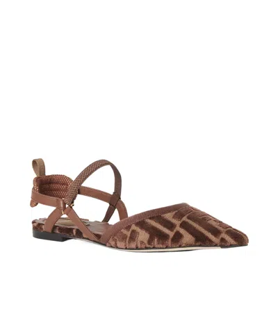 Fendi Kitten Ff Sling Back In Brown