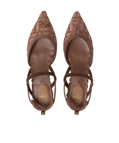 Fendi Kitten Ff Sling Back In Brown