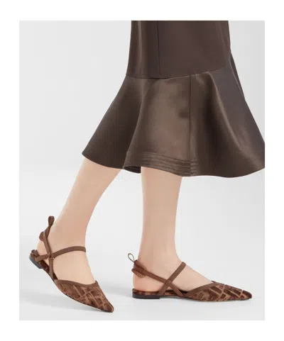 Fendi Kitten Ff Sling Back In Brown