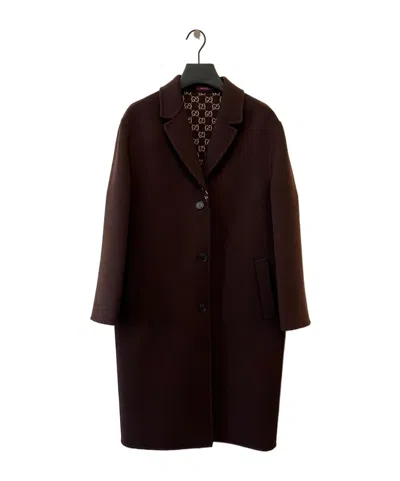 Gucci Womens Brown Pink Monogram-pattern Notch-lapel Wool Coat In Brown