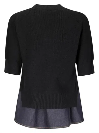 Sacai X Women's Nylon Twill X Knit Short-sleeve Pullover In Black