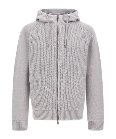 Herno Resort Cardigan In Stocking-stitched Carded Wool In Gray