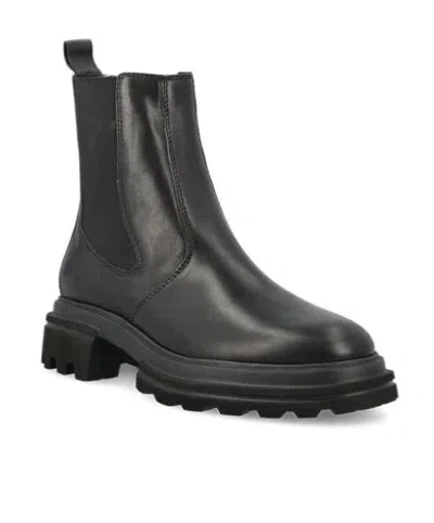 Hogan H674 Ankle Boot With Elastic Inserts And Robust Sole In Black